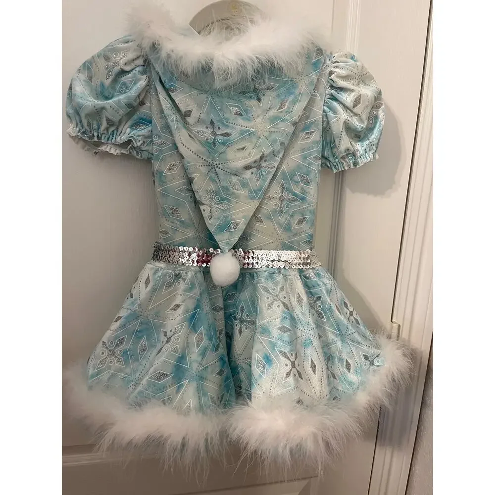 Girls Ice Princess Snow Queen Winter Recital Costume Faux Fur Cape Dress Set Lg